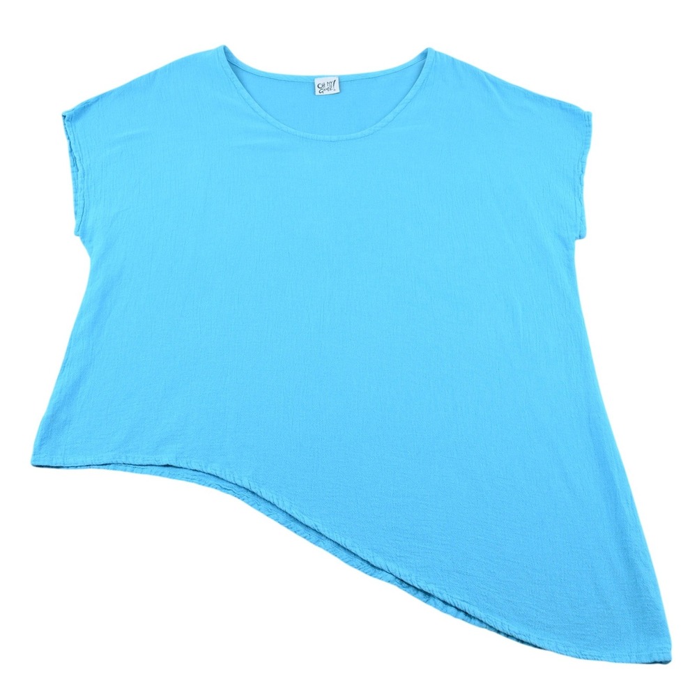 100% Cotton Oh My Gauze! Blue Crinkle Gauze Asymmetrical Hem Tunic Top One Size